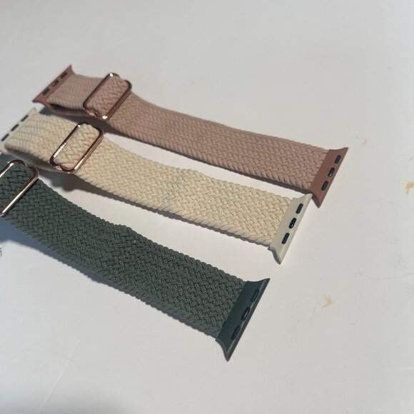 New 3 Apple Watch Series 8 Braided Watch Bands Green, Cream, and Pale Rose - Picture 4 of 5
